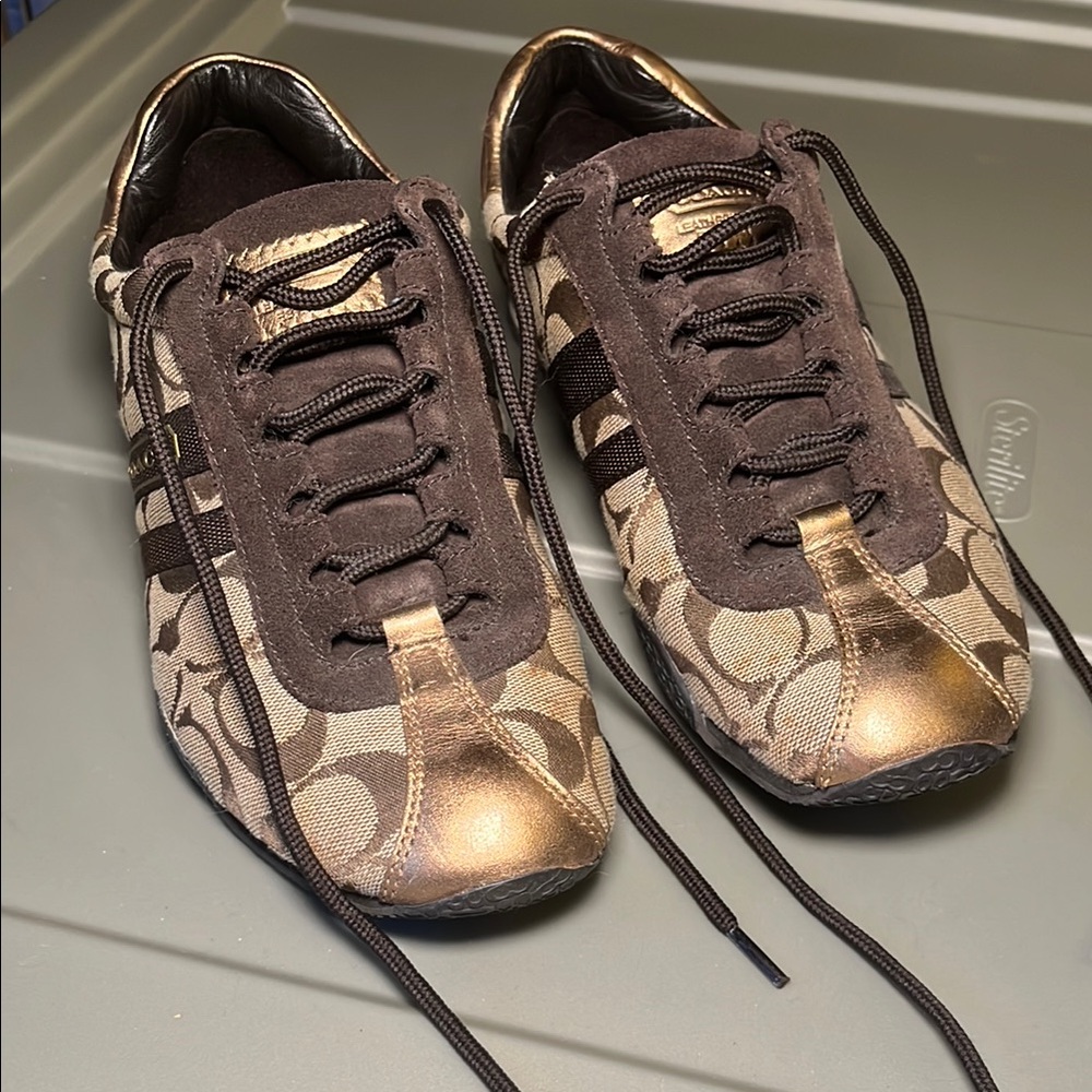 Coach Monogram Sneakers with Gold Accents